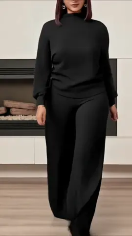 #twopieceset #longsleevetop #highneck #widelegpants #minimalist              