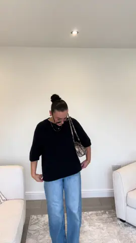 A perfect “dressy but casual” outfit. Add a heeled boot for an elevated look or a trainer if you are going for a more everyday vibe ☁️☁️☁️ Top - other stories  Jeans - @River Island  Boots - @ZARA  Bag - @Marks & Spencer  #outfitinspo #tryonwithme #inspofashion #pinterestinspired 