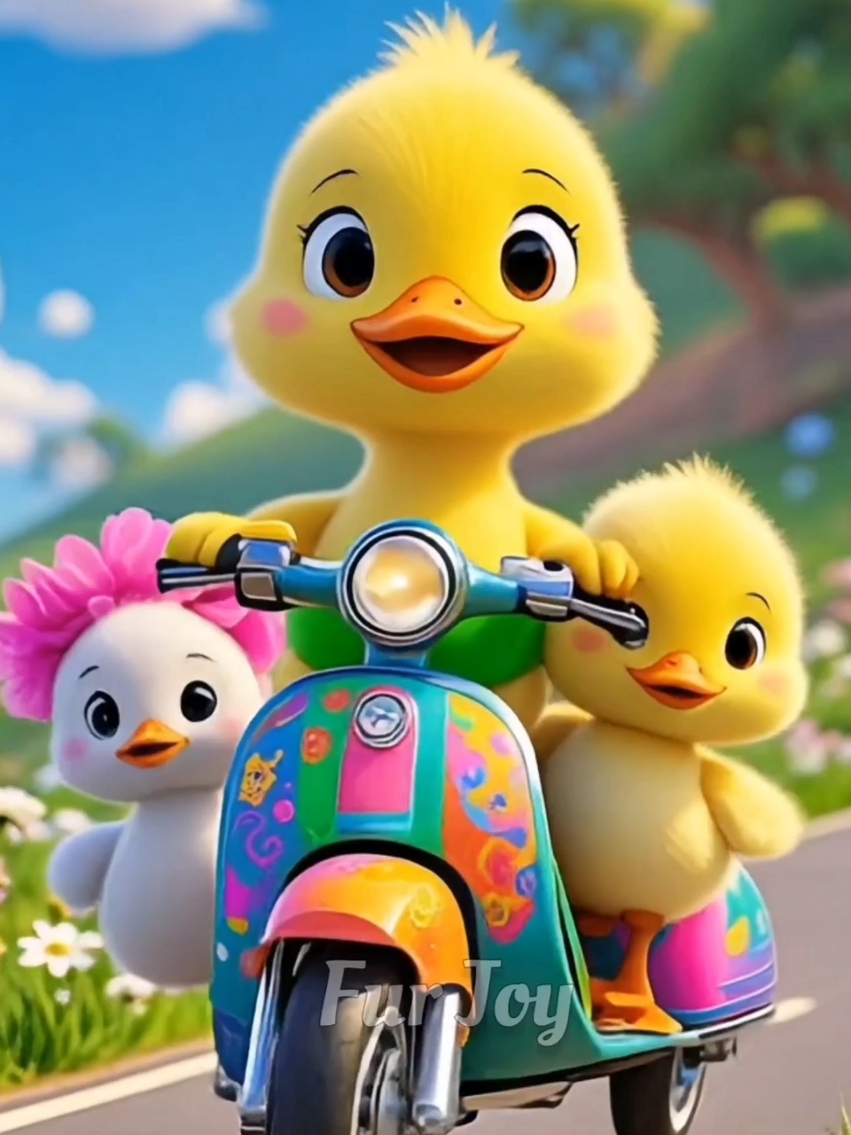Unity and support 😍 🛵🌻🐥🐥 🐥 #friendship #tiktokkids #CuteAnimals #Cartoon #fyp 