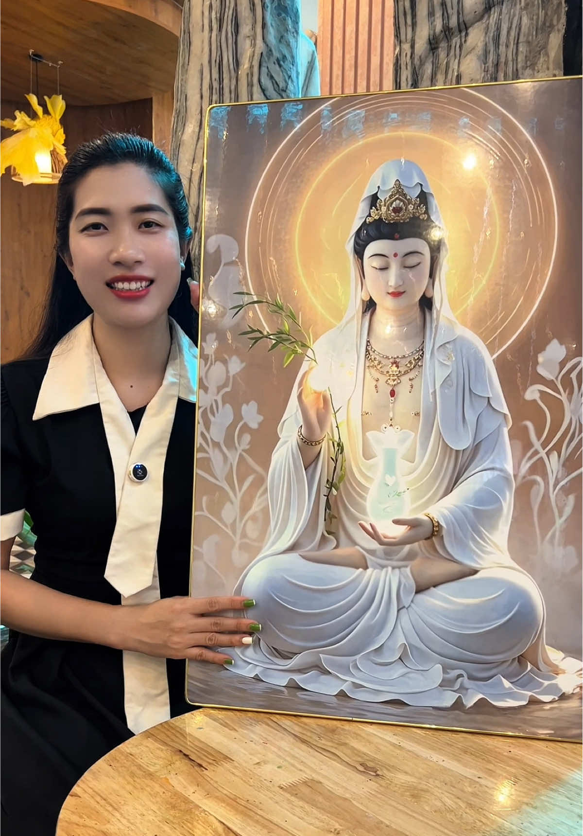 Bức tranh Phật Mẹ Quan Âm uy nghi 5d tráng gương cao cấp #xh #tranhphat #tranhphatgiao 