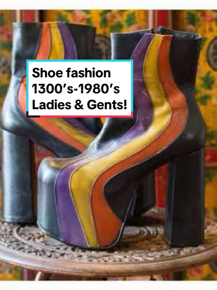 The fashion changes of shoes from the Middle ages to the 1980’s! #historicalfashion#fashionhistory#History#fashion#historyofshoes