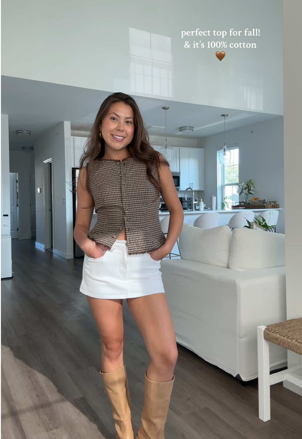perfect brown gingham top!🤎 wearing a small #fallfashion #falloutfits #falltops #browngingham #tiktokshopfalldealsforyou 