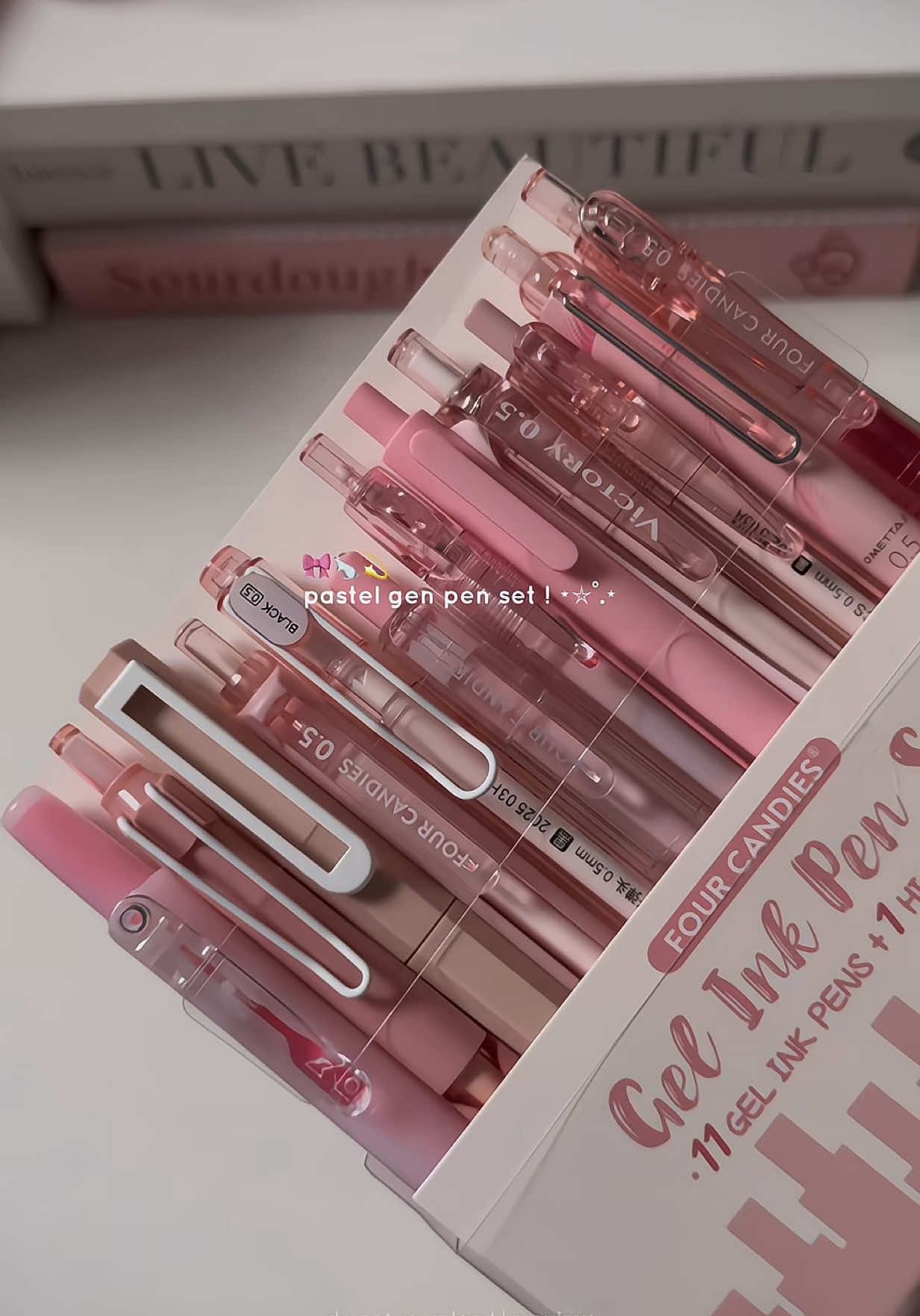 pink pen set 😍💫 #pinkpens #highlighter  #ballpen #schoolsupplies #stationery 📍 Four Candies 12PCS Pastel Gel Ink Pen Set with Case, Cute Retractable 0.5mm Fine Point 11PCS Black Ink Pens with 1PCS Highlighter, Aesthetic Pens for School, Student Note Taking, Writing, Office Supplies