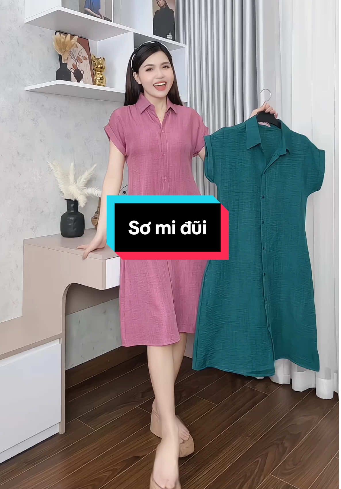 Váy sơ mi đũi mềm mát dễ mặc lắm ce ơi #tranghaycuoi #vaysomi #damsomi #vaysomidui 