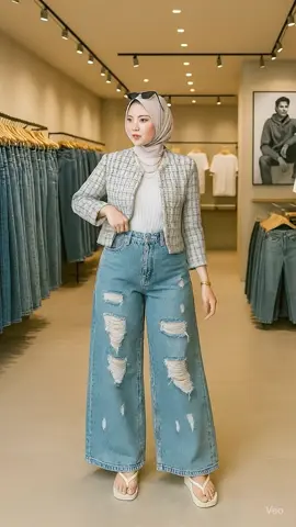 Highwaist Wide Leg Ripped Jeans Wanita Mode Dan Kepribadian 8829 #jeansoutfit #jeanswanita #jeanshighwaist #jeanssobek #baggyjeans 