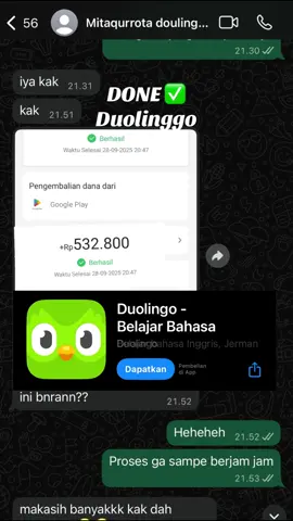 DONE ✅ jasa refund saldo   Duolinggo #refund #pengembaliandana #googleplay 