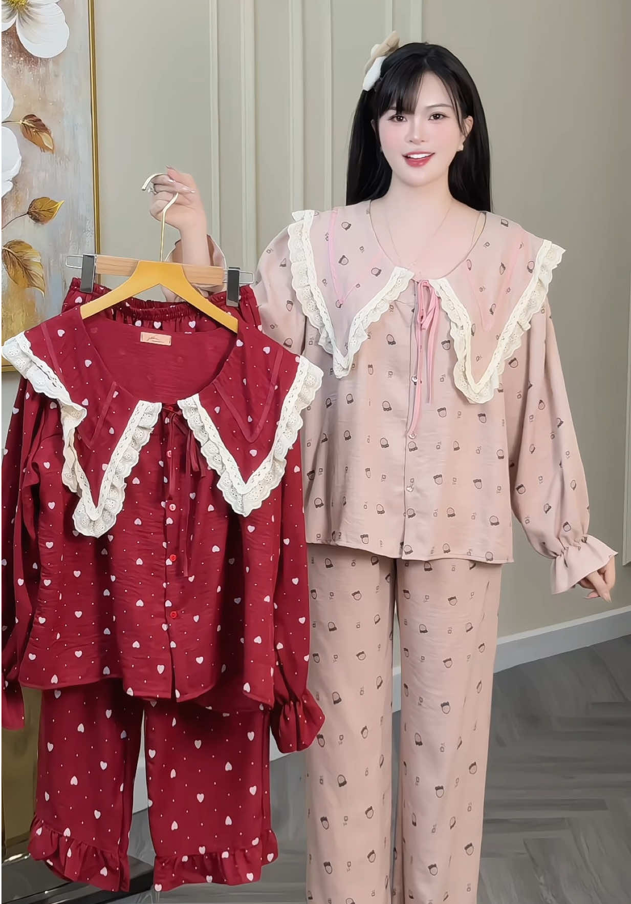 Sammy Bộ Mặc Nhà Cổ Sen Ren vạt nhọn #champhanriview #pijama 