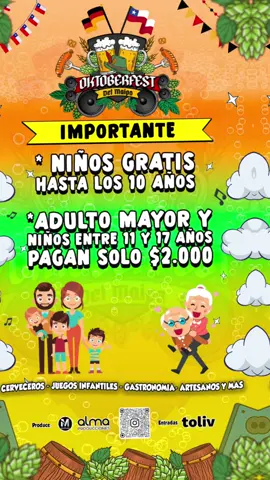 🍻🎉 ¡El Oktoberfest del Maipo 2025 piensa en todos! 🙌 Porque esta gran fiesta familiar en Buin también es para nuestros niños y adultos mayores 💛. 👧🧒 Niños hasta 10 años entran GRATIS 👨‍🦳👩‍🦳 Adultos mayores y jóvenes entre 11 y 17 años pagan solo $2.000 📍 Lugar: Panamericana Sur Km 32, a pasos del BuinZoo 🎟️ Entradas disponibles en Toliv Disfruta de más de 21 cervezas artesanales 🍺, gastronomía típica 🍔🥨, juegos infantiles 🎪🎮, artesanos locales 🛍️ y mucho más en el festival más grande de la Provincia del Maipo. Produce: @almaproduccionespuq & @micproducciones #OktoberfestDelMaipo #ProvinciaDelMaipo #Buin #Paine #CaleraDeTango     