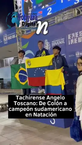 #noticias #notiyaradigital Angelo Toscano, joven nadador tachirense oriundo de San Juan de Colón, estado Táchira, se consagró este sábado en Rio de Janeiro como campeón sudamericano juvenil 2025, en la exigente prueba de 400 metros combinados, dejando claro que el futuro de la natación venezolana ya tiene nombre propio. Además, Toscano brilló en el relevo masculino 4x200 metros libre, donde conquistó la medalla de plata, convirtiéndose en subcampeón sudamericano en esta modalidad. En cada prueba disputada, Angelo se mantuvo firme entre los ocho mejores del continente. Alcanzó todas las finales en sus especialidades, 200 metros combinados, 1500 metros libres y 200 metros mariposa, ubicándose entre el cuarto, quinto y sexto lugar en las competencias más reñidas. Su constancia y disciplina lo consolidan como uno de los nadadores juveniles más completos de Sudamérica. Con el pecho lleno de orgullo y las medallas en mano, Toscano ya enfoca su mirada en los Juegos Centroamericanos, donde buscará seguir dejando huella y representar a Venezuela con la misma entrega que demostró este sábado en Brasil. Desde el Táchira profundo, Colón celebra a su hijo ilustre. Angelo Toscano, el agua es tuya y el país te aplaude. @notiyara.oficial @notiyaradigital @Leonardo Intoci @Cilia Flores @Freddy Ñáñez @Partido_PSUV @Julio León @Psuv Yaracuy @roilopezrivas1 @Diosdado Cabello Rondón @Nicolás Maduro 