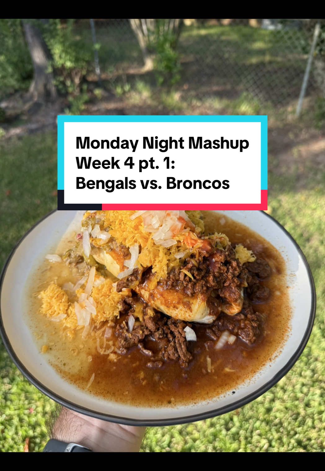 MONDAY NIGHT MASHUP Week 4 Part 1 Cincinnati Bengals (Cincinnati Chili 🌶️) vs. Denver Broncos (Green Chili Breakfast Burrito 🌯) @Denver Broncos @Cincinnati Bengals  #nfl #gamedayfoods #denverbroncos #nflfootball #cincinnatibengals 