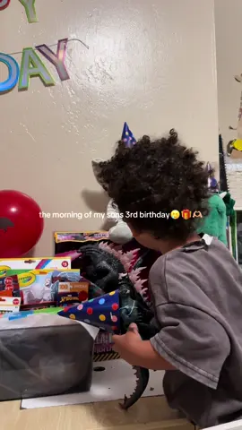 i think he liked his big godzilla 😭🫶🏼 #fyp #MomsofTikTok #toddlerbirthday 