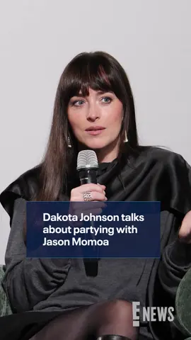 Dakota Johnson speaks on stage about Jason Momoa spraying champagne on people at a party during the 21st Zurich Film Festival. 🍾