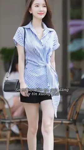 Set áo sơ mi sọc kèm quần shorts #setaoquan 