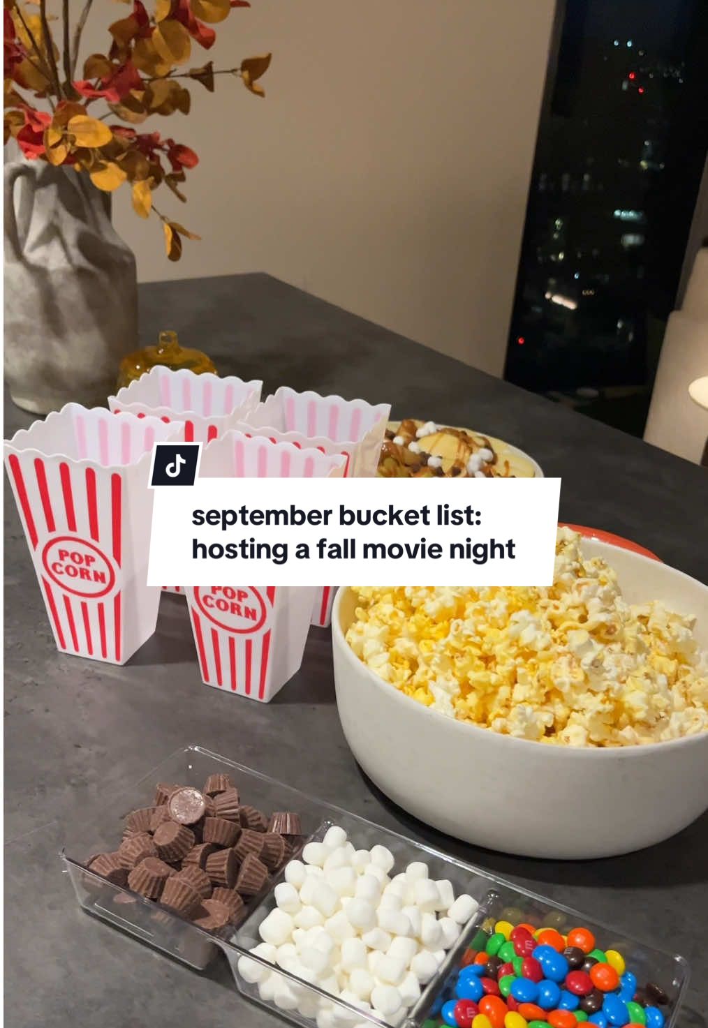 september bucket list: hosting a fall movie night! 🍁🍿🎥🍫🍂 #fallhosting #hosting #hostwithme #hostingprep #movienight 