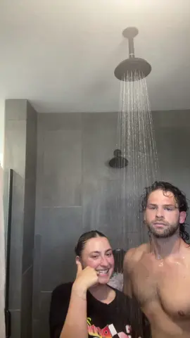 Caught him trying to take a shower alone after a fight😂 #alixandstephen #couples 