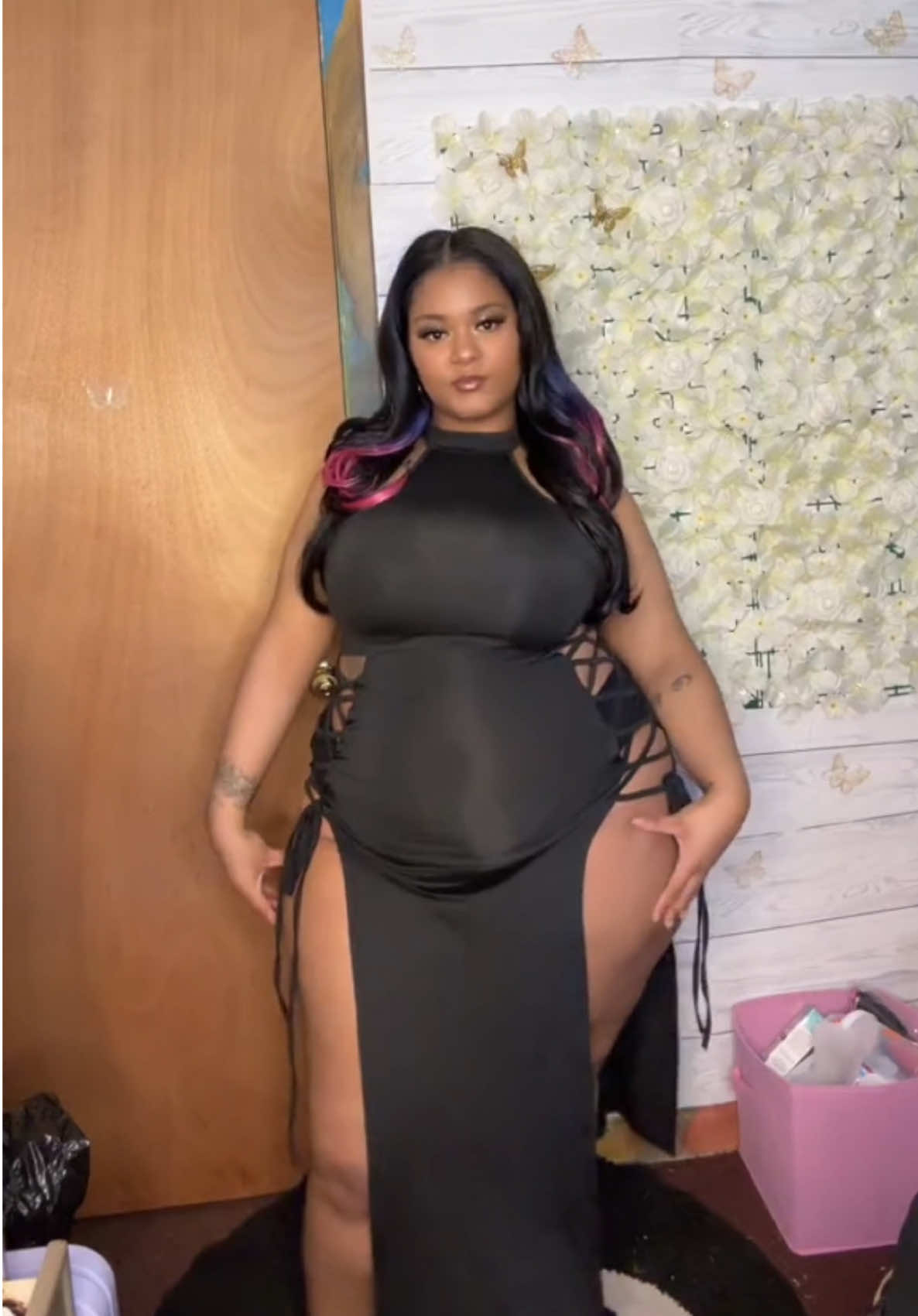 Come my way 💙💗🎶✨ Party Dress Womens Halter Round Neck Waist Cutout Cross Straps Slit Dress Sleeveless Bodycon Lace-up Long Dress - wearing size large - sold by Darklook Shop ( ON TIKTOK ) 