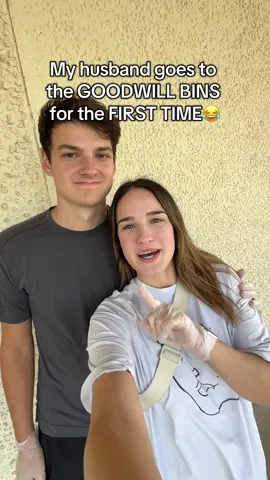 He finally said yes to going with me!! 😂😂 #husband #wife #thrifting #goodwillbins #firsttime 