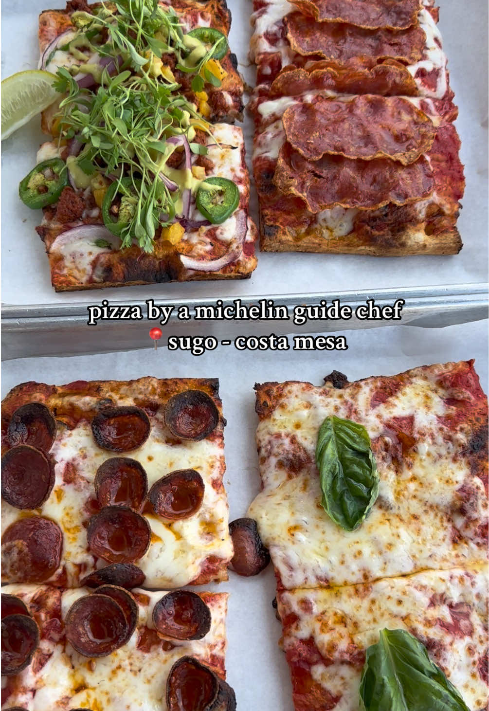 sugo has been on my list for a while now & i’m so happy i finally got to try it❤️ i highly recommend their chorizo pastor & classic pepperoni pizza! each slice has an great amount of flavor in each bite but is still surprisingly light. it’s nice to find a pizza that satisfies the craving without it making you feel heavy or sluggish afterwards. 📍 675 paularino ave, costa mesa, ca 92626 i had the opportunity to speak with chef sandro for a few minutes & i am so amazed at the passion he has for his craft❣️ he also has another restaurant in newport beach called “bello” which is more of a fine dining experience.  #Foodie #pizza #michelin #costamesa #california 