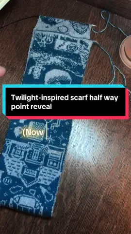 FULL LIST OF REFERENCES BELOW! Official half way point reveal of my Twilight saga inspired scarf design! I’ve had to take a few days off this to attend to big life changes but I am so so excited to have officially hit the half way point. It has been about 6 weeks since I cast on, so I’m definitely looking like I’ll finish faster than I did my OTGW scarf (for those who have seen that project and know how long it took!).  I’m excited to keep going and share the pattern with you all- I hope you like it so far! So many more fun things still to include 🤭  REFERENCES: TWILIGHT-  Deer Rain Welcome to Forks sign & trees Bella’s cactus  Apple  Bella’s truck Biology slides & microscope Emmett’s boiled eggs Bella look! It’s a worm! Bella’s blood Sparkles Book of Quileute legends The Swan residence  Baseball & bat Broken mirror from ballet studio Prom gazebo NEW MOON- Flowers (meadow) Leaves & snow - changing seasons (Bella’s depression scene) Pattern from Bella’s bedding Flower from book cover  Jacob’s bike  Cinema ticket Wrench Jacob’s tattoo Paw prints Jacob (wolf form) Edward’s phone call Volturi insignia Edward’s reveal (clocktower & sun) And lastly a sneak peak at the halfway done transition designs at the very top! Now off to do Eclipse… any guesses what I’ve got in store for it? 🐀 ✨ ⛺️ Yarns- Cascade 220 fingering weight wool in midnight & indigo frost heather held together with drops glitter. Double knitted on 2mm needles.   #knit #knitting #twilight #newmoon #wip 