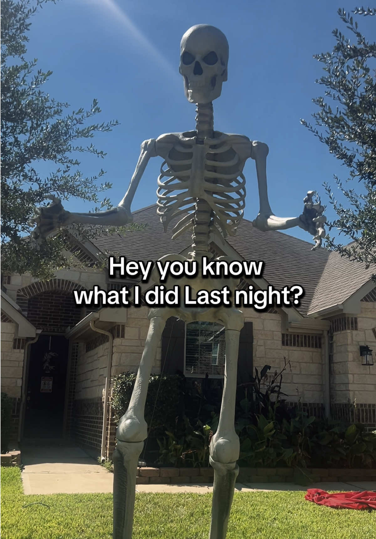 Hope the HOA doesn’t send a noise violation.  Our skeletons are bringing down our neighborhood after we caught this fight 😅  @Brooke | Boy Mama 🩵 come get your skeleton 😂 #fyp #halloween #tonyandezekiel #booktokhumor #12footskeleton  Halloweendecor Homedepothalloween
