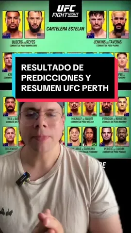 Resultado de predicciones y resumen de UFC Perth quedamos al 70% de combates acertados #UFC #danawhite #conormcgregor #iliatopuria #jonjones 