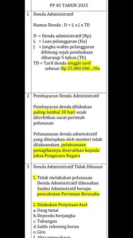 Peraturan Pemerintah No 45 tahin 2025, Tanggal 19 Sept 2025, Tata Cara Pengenaan Sanksi Administratif dan Denda Di Bidang Kehutanan #sawit #tambang #hutan #perkebunan #perusahaan #riau #sumut #kalteng #sulteng #sultra #kaltim #sumsel #papua #aceh 
