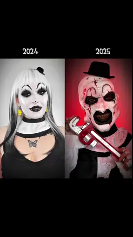 Which year did it better ☠️ Terrifier Art The Clown SFX makeup vs horror glam @Makeup A Murder, INC. @Mehron Makeup #halloweenmakeup #sfxmakeup #terrifier #horrormakeup #acting 