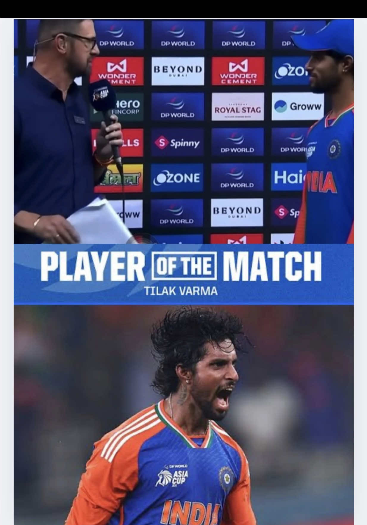🎤 Post-match vibes! Tilak Varma 🇮🇳, Player of the Match 🏆 after the India vs Pakistan Asia Cup 2025 Final 🌟 Calm under pressure, game-changing performance 💥#asiacup #tilakvarma #indiavspakistan #cricketlover #indiancricket 