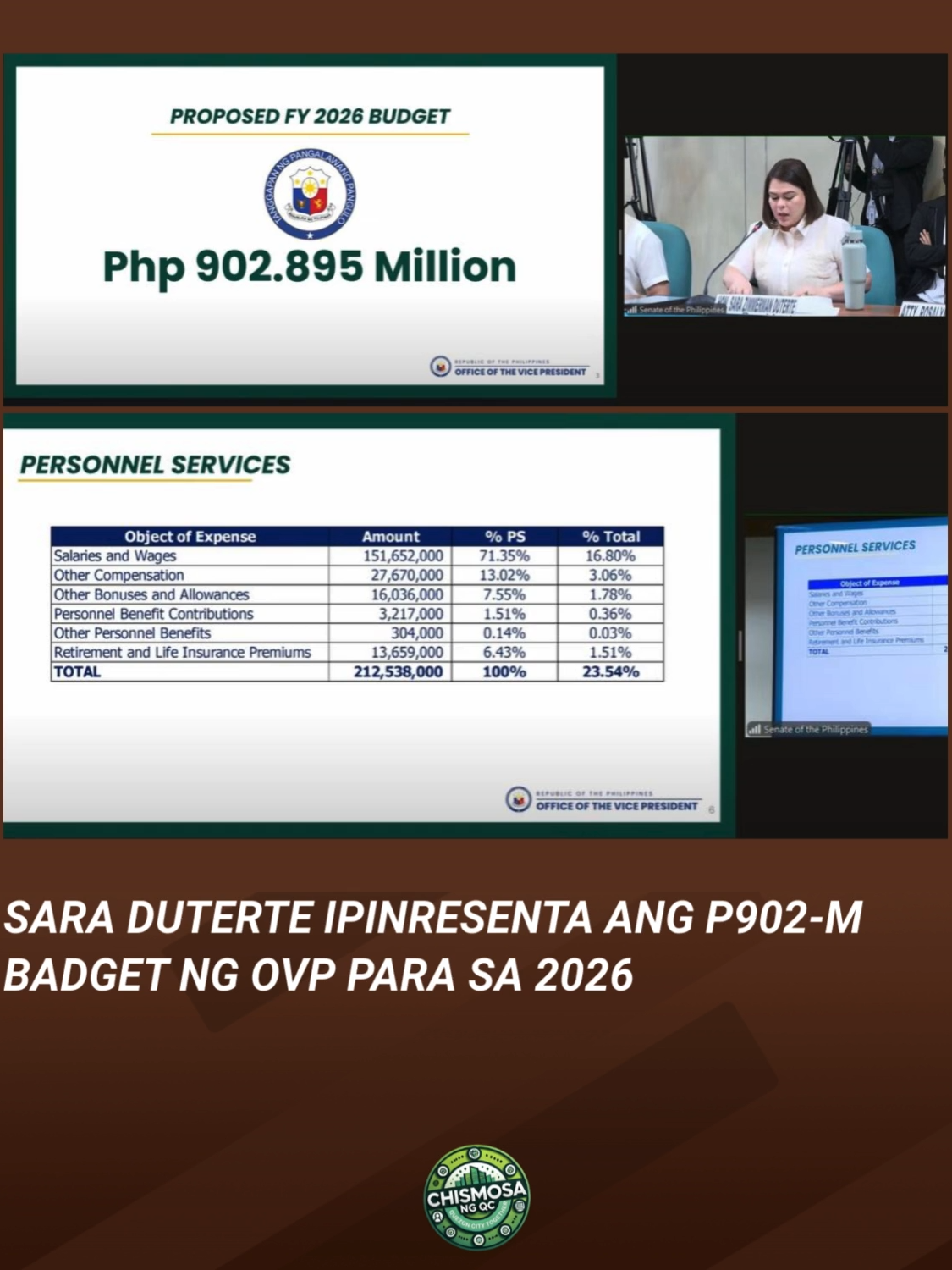 Vice President Sara Duterte humarap sa Senado upang ipaliwanag ang P902 milyong panukalang badyet ng Office of the Vice President para sa Fiscal Year 2026. Sa pagdinig, binusisi ng mga senador ang detalye ng pondo habang ipinagtanggol ni Duterte ang mga programa at proyekto ng kanyang tanggapan. #vpsara #vpsaraduterte #2026budget #fyp #chismosangqc #news #fypシ  Kindly follow our FB Page: https://www.facebook.com/ChismosaNgQC/ Join our FB COMMUNITY https://www.facebook.com/share/g/1CBzhNt55K/?mibextid=wwXIfr