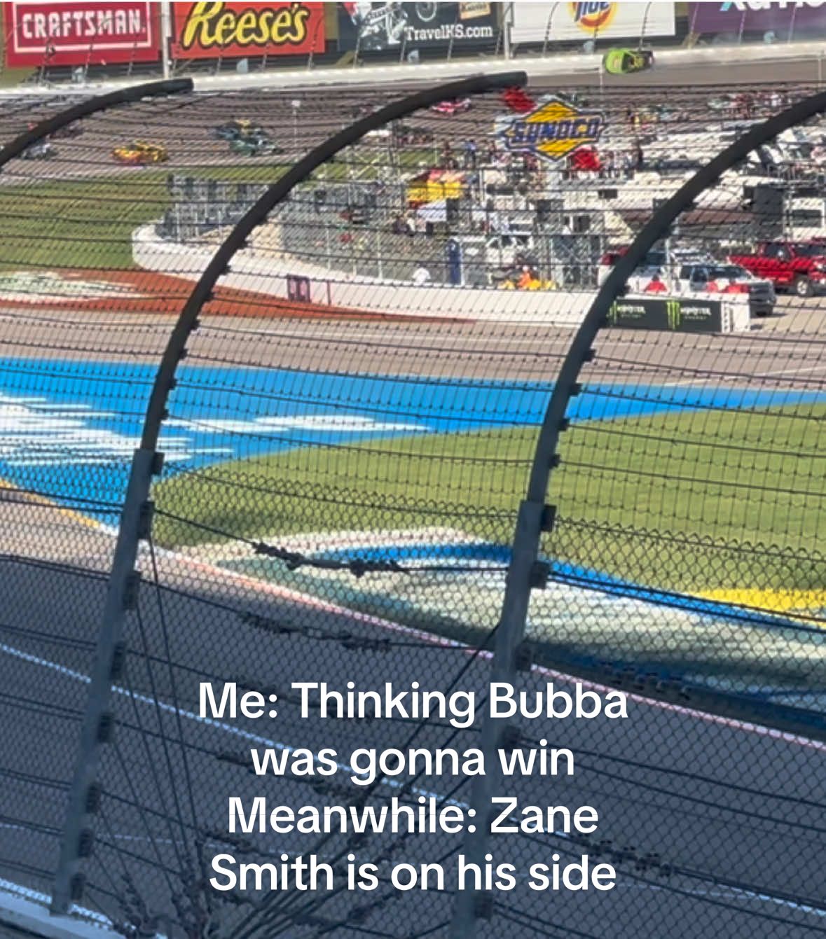 I was too distracted by Bubba in the lead…meanwhile Zane Smith is on his side and flipping over 😨 #Nascar #NascarPlayoffs #bubbawallace 