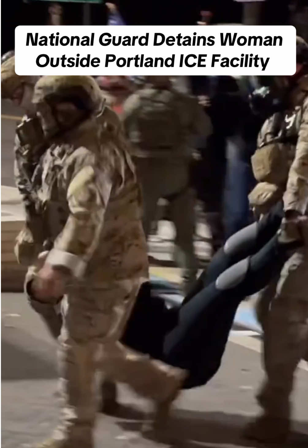 National Guard seen detaining a woman outside the Portland ICE facility… Crowds began gathering throughout the day, going into the night! #Immigration #ICE #Portland #NationalGuard #BorderPatrol 