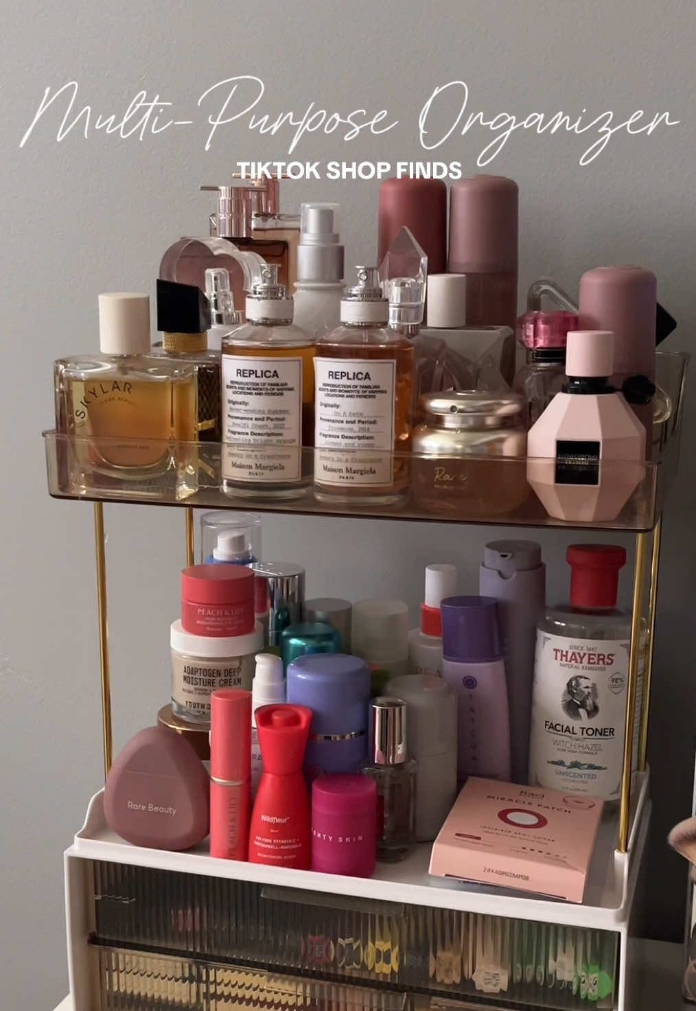this 2-tier 2-drawer organizer is such a good TTS find 😍 it holds so much stuff, easy to clean & looks so pretty on my desk 👏🏻 color: amber #organization #giftsforher #acrylicorganizer #multipurposeorganizer #tiktokshopfalldealsforyou 
