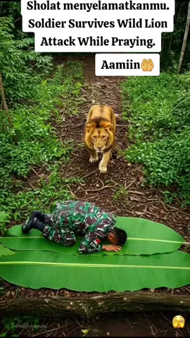 Sholat menyelamatkanmu. Soldier Survives Wild Lion Attack While Praying. #reelsvideo #usa #Al #soldier  Info Al