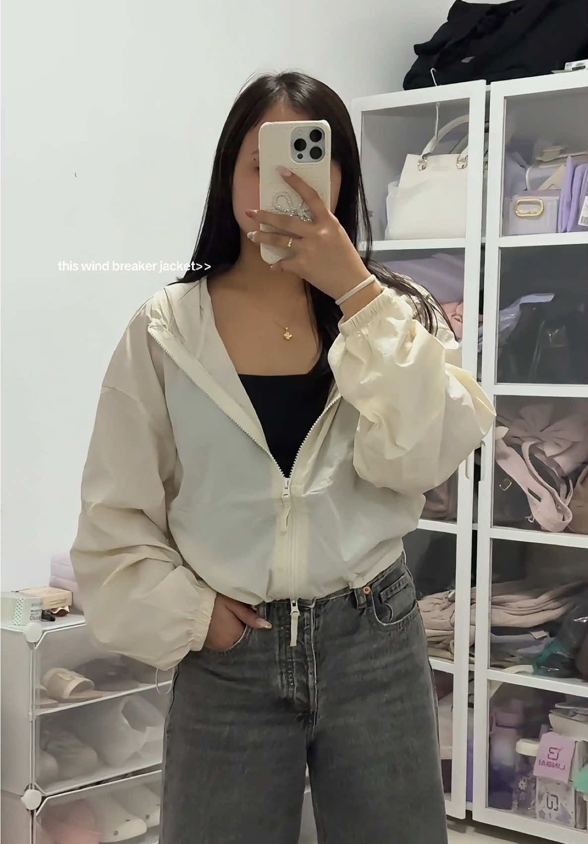 Perf cover up jacket for sun protection or for running! 👟🤎 #windbreaker #jacket #drawstringjacket #jacketoutfit #lightweightjacket 