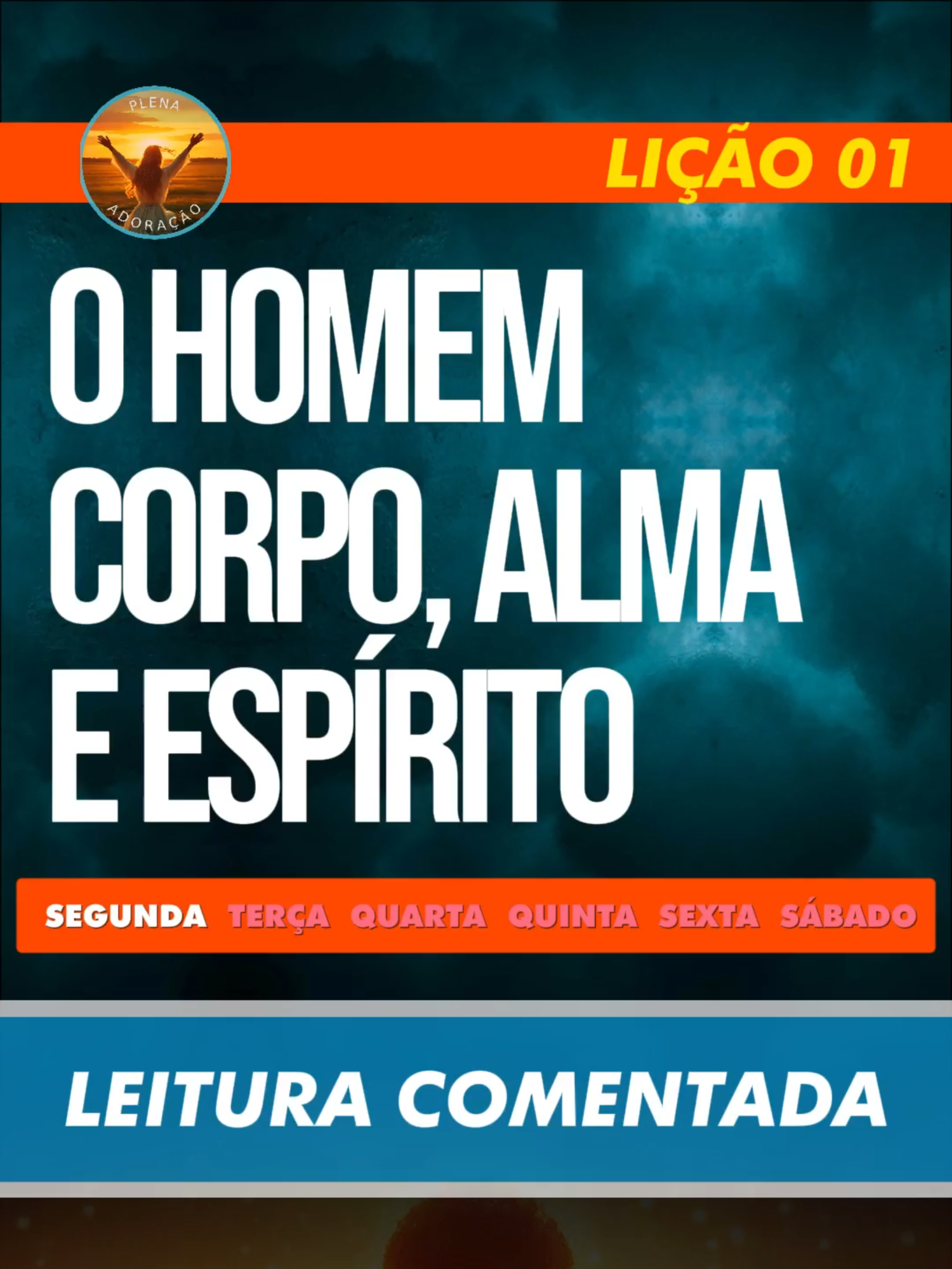 SEGUNDA-FEIRA:  O HOMEM É POUCO MENOR QUE OS ANJOS LEITURA COMENTADA   (LIÇÃO 01) O HOMEM, CORPO, ALMA E ESPÍRITO TEXTO BÍBLICO: ³ Quando vejo os teus céus, obra dos teus dedos, a lua e as estrelas que preparaste; ⁴ que é o homem mortal para que te lembres dele? E o filho do homem, para que o visites? ⁵ Contudo, pouco menor o fizeste do que os anjos e de glória e de honra o coroaste. ⁶ Fazes com que ele tenha domínio sobre as obras das tuas mãos; tudo puseste debaixo de seus pés: ⁷ todas as ovelhas e bois, assim como os animais do campo; ⁸ as aves dos céus, e os peixes do mar, e tudo o que passa pelas veredas dos mares. ⁹ Ó Senhor, Senhor nosso, quão admirável é o teu nome sobre toda a terra!  Salmos 8:3-9 GOSTOU DESSE VÍDEO? SIGA NOSSO PERFIL!
