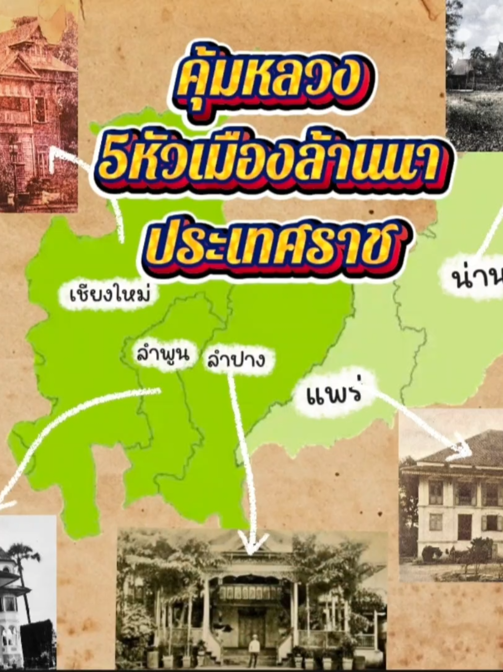 คุ้มหลวง5หัวเมืองใหญ่ในล้านนาที่เป็นประเทศราชกรุงรัตนโกสินทร์มีเชียงใหม่,ลำพูน,ลำปาง,แพร่,น่าน #ล้านนา #คุ้มหลวง 
