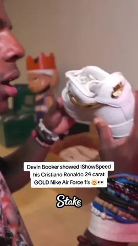 Devin Booker showed IShowSpeed his Cristiano Ronaldo 24 carat GOLD Nike Air Force 1’s 🤯👀 #ishowspeed #devinbooker 