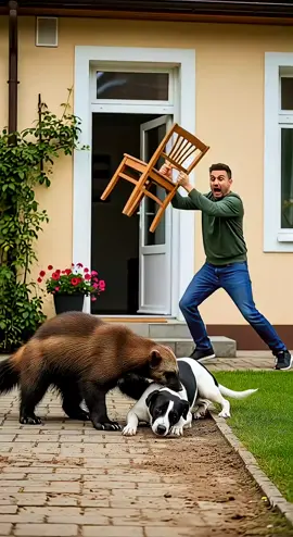 Brave owner fights off a wolverine to save his dog! 🤯 #animalrescue #wolverine #dogsoftiktok #hero #viral 