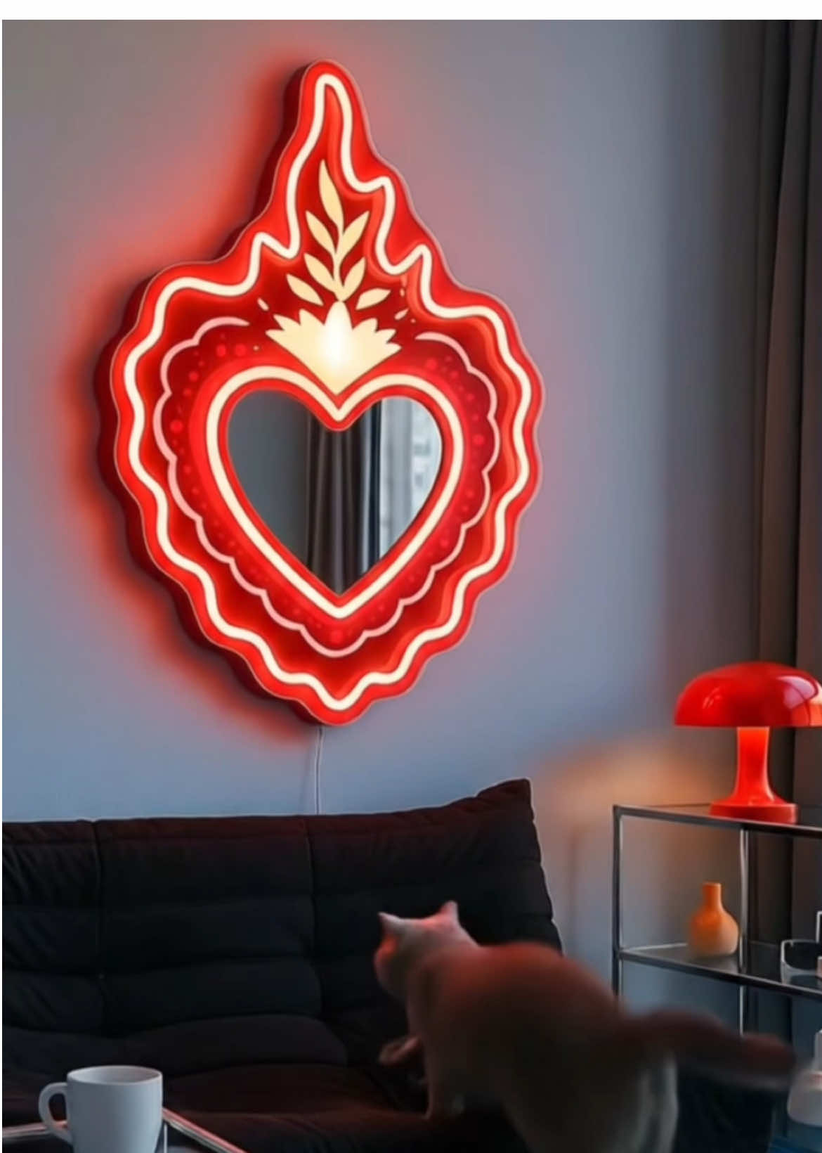 Turn any corner into a bold statement ❤️‍🔥 our flaming heart neon light brings warmth & style to your home  #neonlights #homedecor #walldecor #roomdecor 