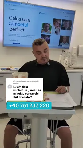 Ca răspuns pentru @ionelu 🔑 Ce trebuie să știi când vrei să-ți refaci coroanele pe implanturi
 Întrebarea este foarte bună și apare des: „Am deja implanturile puse, cât mă costă să refac doar coroanele?”
 👉 Răspunsul depinde de sistemul de implanturi pe care îl ai deja. Există peste 5.600 de tipuri de implanturi în lume, fiecare cu piese și cheițe speciale.
 ⚙️ Dacă sistemul tău este unul dintre cele pe care le folosim și noi în clinică, atunci costul este cel standard – îl găsești pe lista noastră de prețuri pentru o coroană pe implant.
 ⚙️ Dacă sistemul este diferit, trebuie să cumpărăm truse și dispozitive speciale doar pentru cazul tău, ceea ce adaugă un cost suplimentar (aprox. un sfert din prețul coroanei).
 📌 Recomandarea noastră:
 Ideal este ca implantul și coroana să fie realizate în aceeași clinică, pentru că astfel ai siguranța compatibilității, costuri mai mici și mai puține bătăi de cap pe termen lung.
 📲 Trimite-ne marca implantului și o radiografie prin aplicația Denta Suport 👉 www.dentasuport.ro și îți spunem exact ce opțiuni ai.
 📍 Denta Clinic – Calea București 193A, Râmnicu Vâlcea
 📞 WhatsApp: +40 761 233 220
 🌐 www.dentaclinic.ro
 🔗 linktr.ee/dentaclinic.vl
 #DentaClinic #DentaSuport #ImplanturiDentare #CoroaneDentare #ZambetNou 

