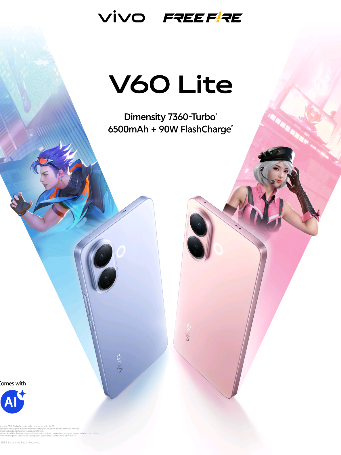 GET YOUR GAME ON WITH THE VERY FIRST COLLAB OF #vivoV60Lite x @freefirebgid ! 🔥 Mau auto-booyah dan win streak terus di tiap match kamu? Cobain sihh ini #vivoV60Lite yang speknya top banget 😎 #GayaOnGameOn