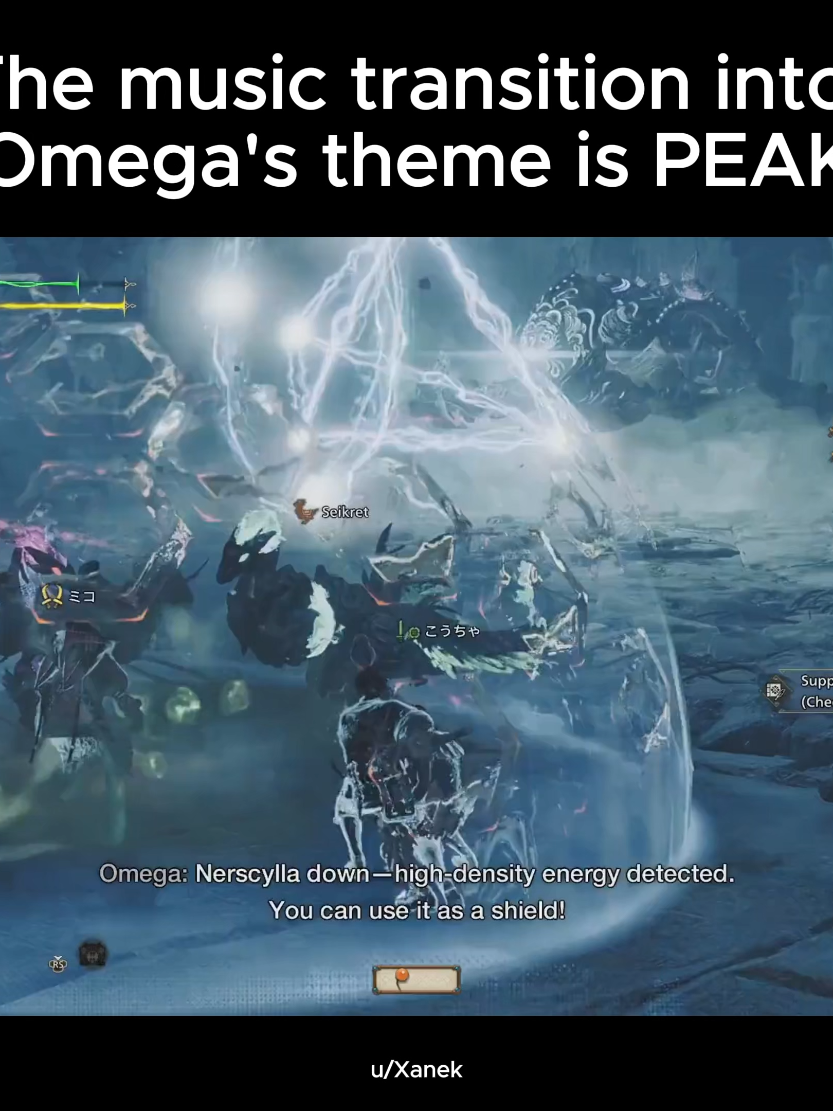 The music transition into Omega's theme is PEAK #monsterhunter #monsterhunterwilds #monsterhunterworldiceborne #mhrise #mhwilds #monsterhunterrisesunbreak #mhoutlanders #monsterhunteroutlanders #mhw