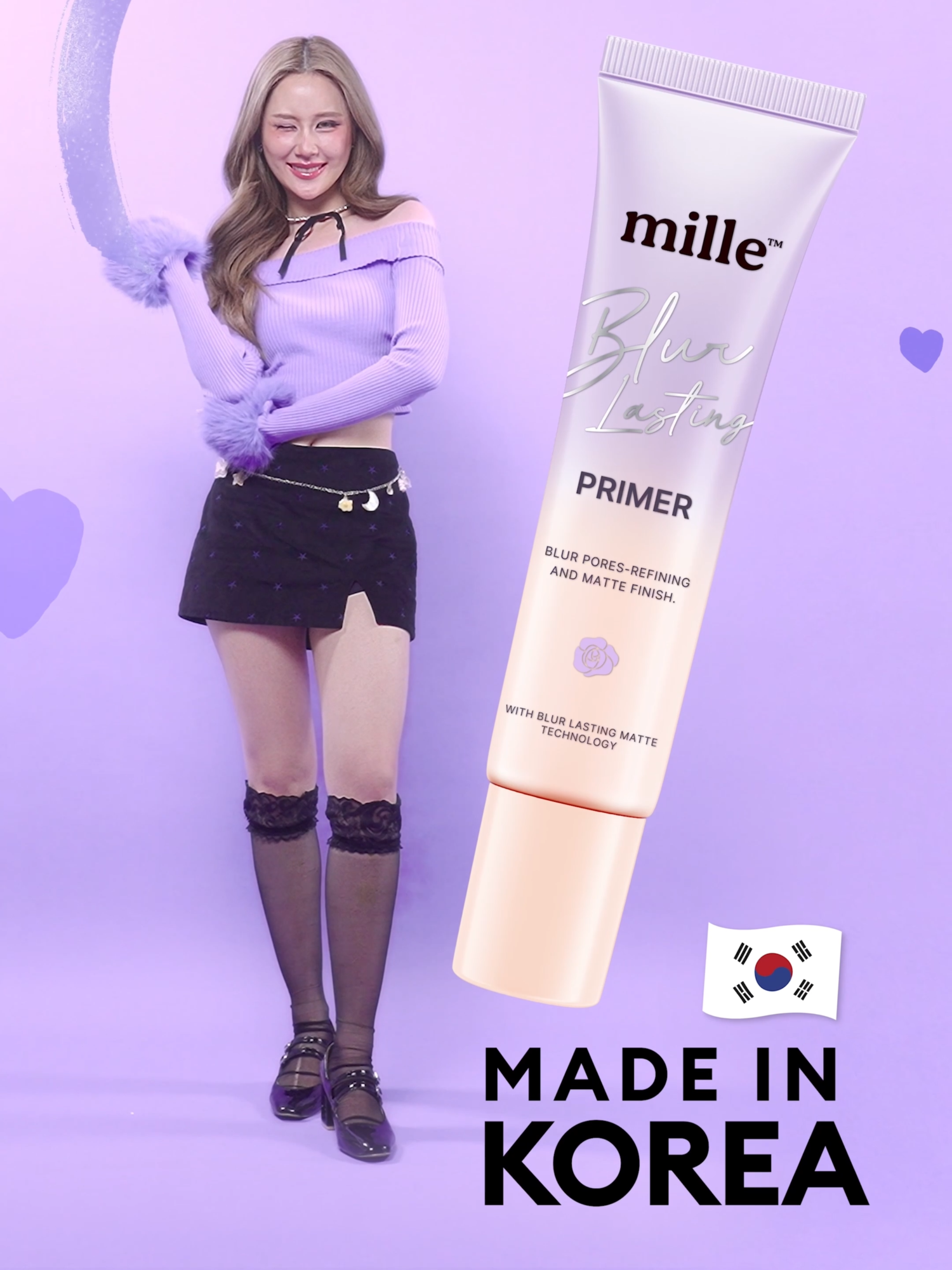 MILLE BLUR LASTING PRIMER ✨💜 ไพรเมอร์เบลอผิวเนียนสนิททันที พร้อม Finish ผิวแมทท์แต่ชุ่มชื้นด้วย Hydra Matte Technology™ จากเกาหลี 🇰🇷 #มิลเล่ #Millebeaute #มิลเล่ไพรเมอร์แมทท์สบายผิว #ไพรเมอร์ม่วง #รีวิวมิลเล่