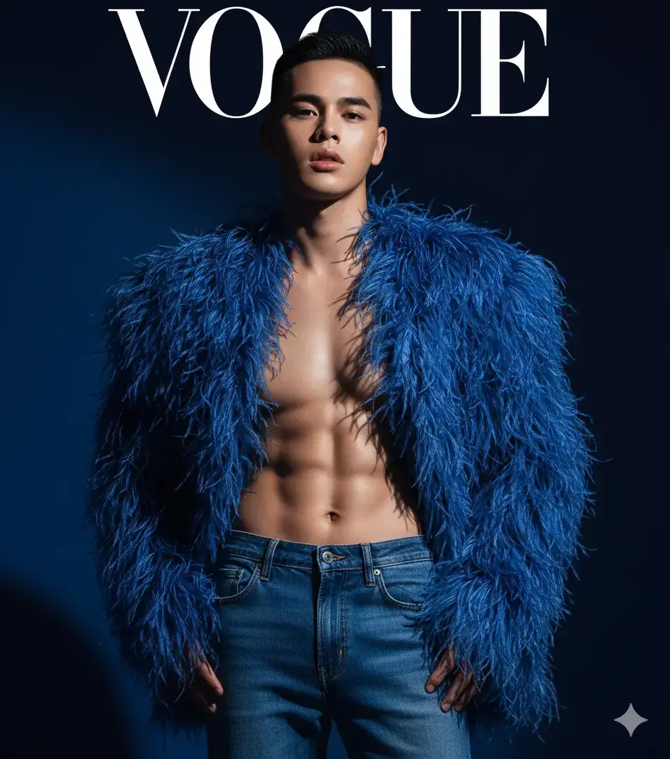 Prompt: A high-fashion magazine cover titled 