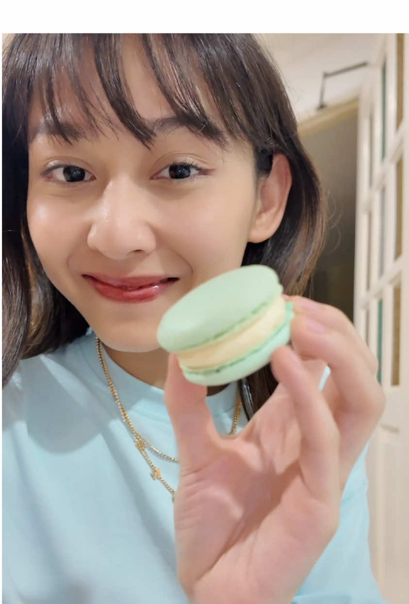 macaron monday :D french meringue ver.  also look how cute my blue @Black White Apparel t-shirt was matching wif my macarons 🥹🩵 trying out more flavours soon hihi