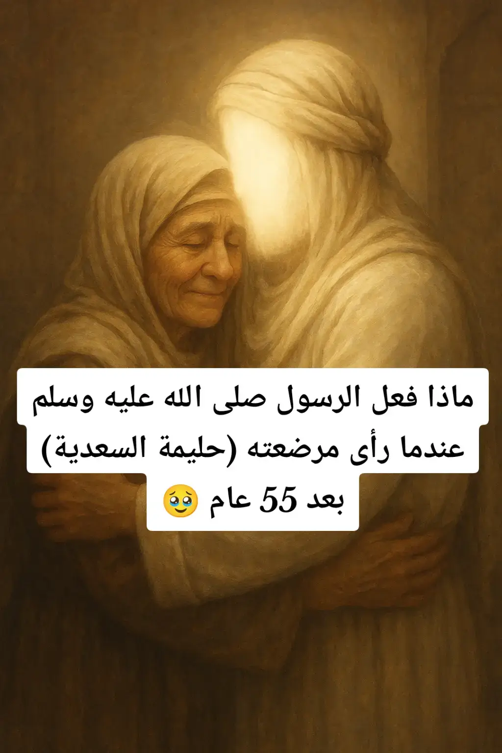 كان رسول الله ﷺ أوفى الخَلق وأرحمهم. بعد سنوات طويلة من فطامه، جات مرضعته حليمة السعدية تزوره في المدينة… فوقف لها النبي ﷺ، بسط رداءه على الأرض، وقام إليها يعانقها بحنان. دموعها نزلت من شدّة الفرح… وهو يقول لها بكلمة مليانة حبّ ووفاء: 