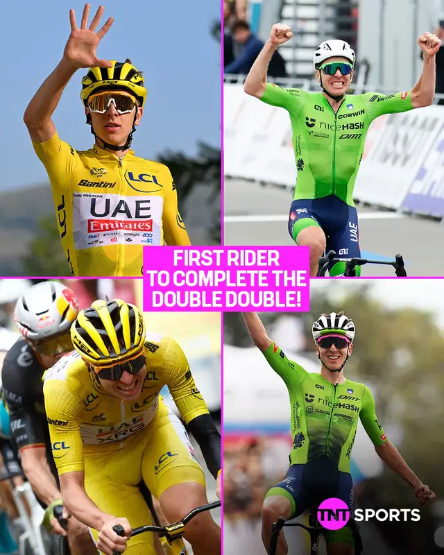 Tadej Pogačar is the first rider ever to win both the Tour de France and the World Championships road race in the same year - twice in a row 🙌 #cycling #roadcycling #worldchampionship 