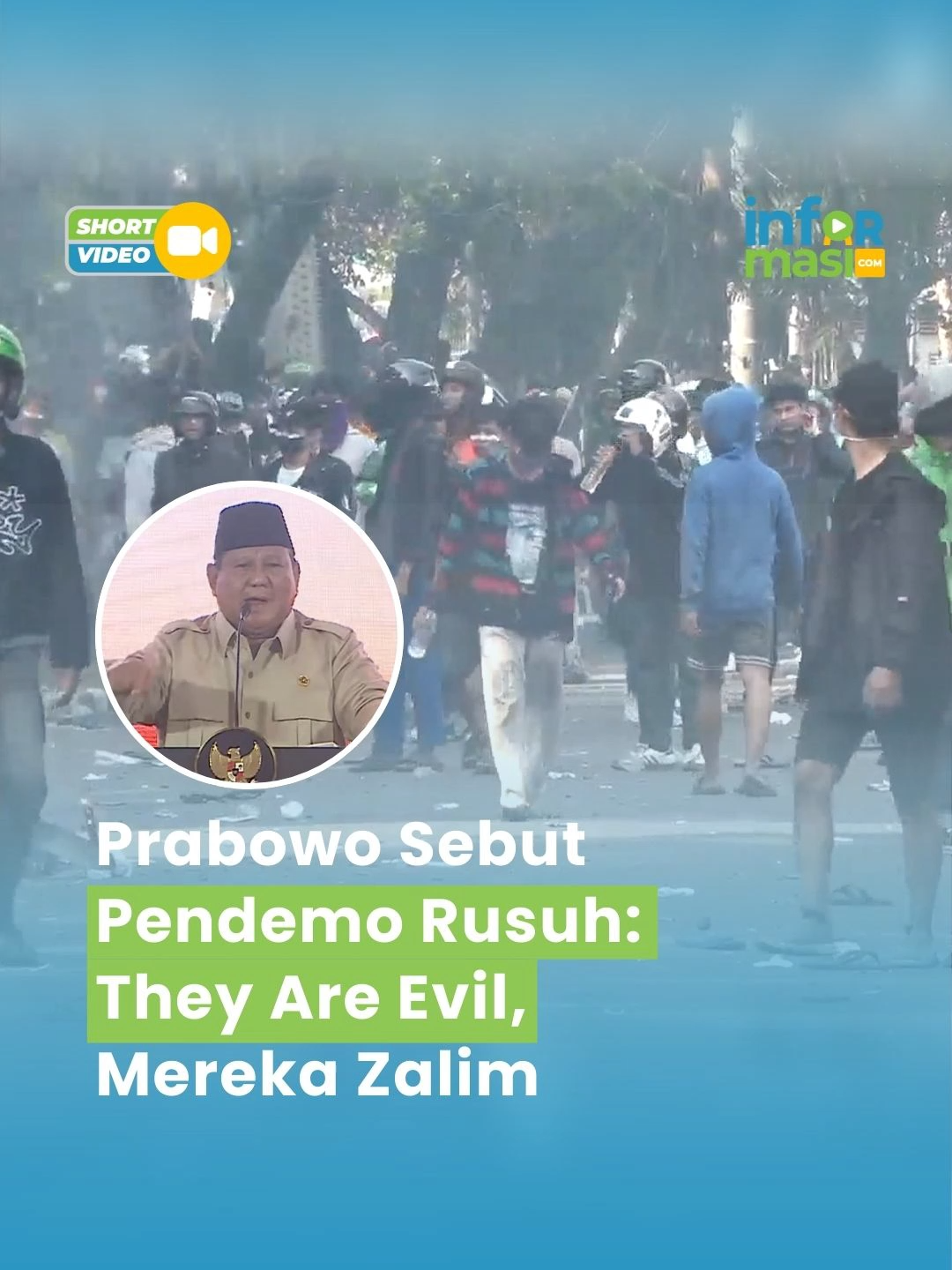 INFORMASI.COM - Presiden Prabowo Subianto meminta masyarakat agar tidak mau diadu domba sehingga menimbulkan kerusuhan. Dalam acara PKS di Hotel Sultan, Jakarta, Senin (29/9), Prabowo menyebut demo rusuh pada Agustus bukan memperjuangkan keadilan. Prabowo heran, para pendemo klaim memperjuangkan demokrasi, tapi membakar dan merusak simbol demokrasi seperti Gedung DPR. Menurut Prabowo para pendemo rusuh bukan aktivis, bukan pejuang keadilan. Prabowo menyebut mereka jahat, zalim, mengadu domba.  #PrabowoSubianto #DemoRusuh #Demokrasi