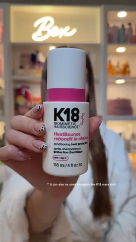 A heat protectant that works from the inside out👀💗 @K18 Hair Heatbouce the perfect companion to the K18 mask! Protects up to 230C penetrating the hairs cortex where breakage occurs to provide moisture & protection from the inside out, with up to 85% less breakage when styling!!!  @K18 Hair UK  #k18partner #k18results #healthyhair #shinyhair #sleekhair 