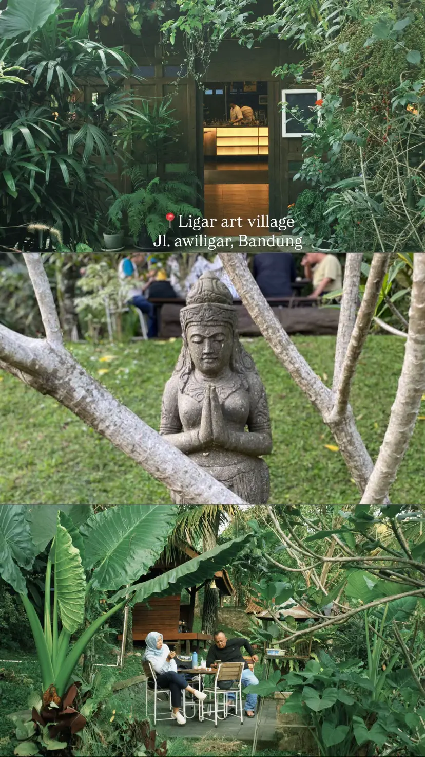 Hidden gem coffee shop yang adem di bandung, belum banyak orang, dan tempatnya nyaman bangeeettt, pelayanan oke, harga juga oke!!!  Konsep coffee shop nya ala bali, banyak pohon yang bikin adem, ada patung patung, wayang dan gamelan yang ngasih sedikit vibes berbeda tapi tetep nyaman, worth to visit!!!  #ligarartvillage #bandung #coffeeshopbandung #placetogo #coffee 